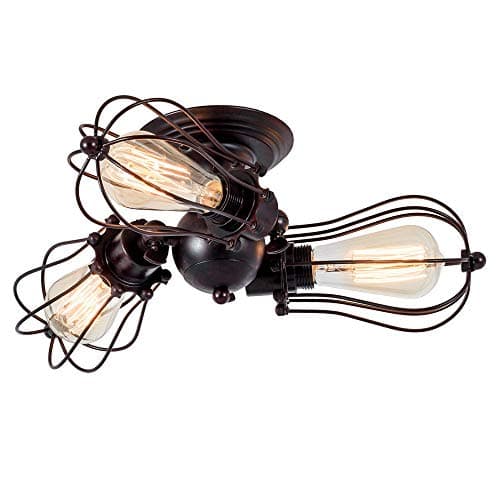 Image of Luling Vintage Metal Industrial Ceiling Light - Adjustable Socket, Semi-Flush Mount Fixture - Rustic Style, Rust Color (No Bulb, 3 Lights)