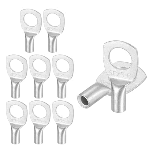 Image of sourcing map 50 Pcs Tinned Copper Wire Lugs 16-14AWG 1/4" Wire Connectors Marine Grade Battery Cable Ends Ring Terminals SC2.5-6NH Battery Cable Lugs, Silver