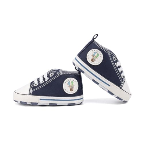 Image of Baby Boys Girls Infant Canvas Sneakers High Top Lace up Newborn First Walkers Cribster Shoe (Navy 6-12 Months)