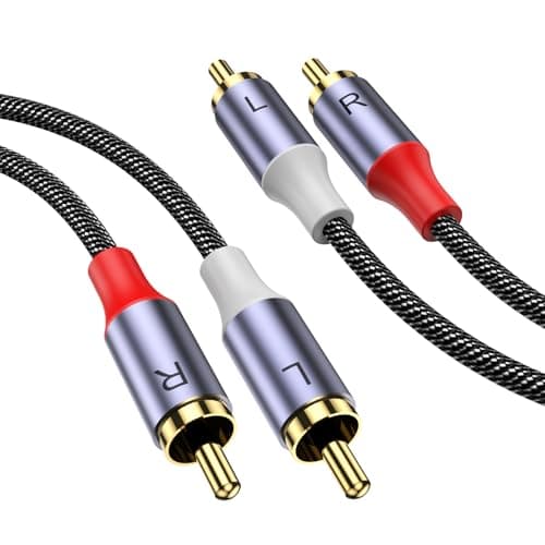 Image of MOSWAG RCA Stereo Cable, 2-Male to 2-Male 10Ft/3M, Nylon Braided for Home Theater, HDTV, Amplifiers, Hi-Fi Systems, Car Audio, Speakers