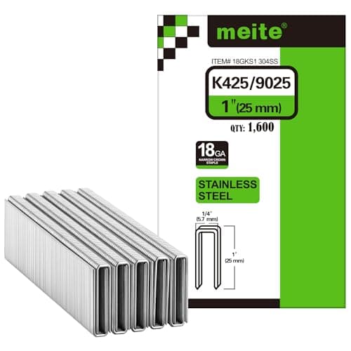 Image of meite 9025 Type 90/25 mm Narrow Crown Staples for Staple Gun, 18 Gauge Stainless Steel Upholstery Staples for Furniture, Wood Box, Crafts DIY (1,600 Counts)