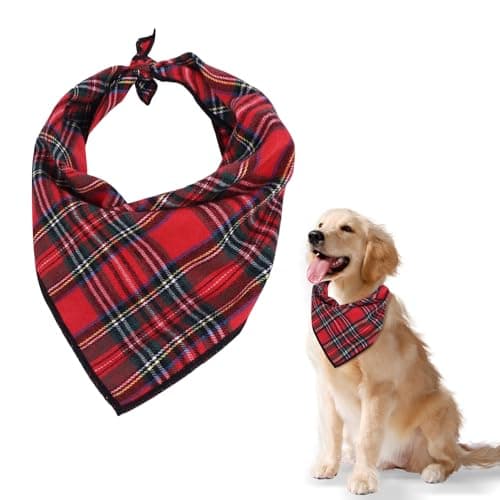 Image of AOVNA Red Tartan Dog Bandana Christmas Dog Bandanas Classic Plaid Reusable Washable Pet Triangle Scarf Pet Bandana Pets Costume Accessories