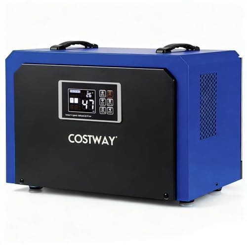 Image of COSTWAY 60L/Day Commercial Dehumidifier, Industrial Air Dehumidifiers Building Dryer with 24H Timer, Auto Defrost, Handle, Drain Hose & Intelligent Protection System, Large Spaces up to 560㎡ (Blue)
