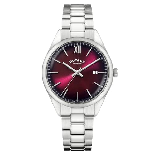 Image of Rotary Men's Heritage Burgundy Dial Stainless Steel Bracelet Watch