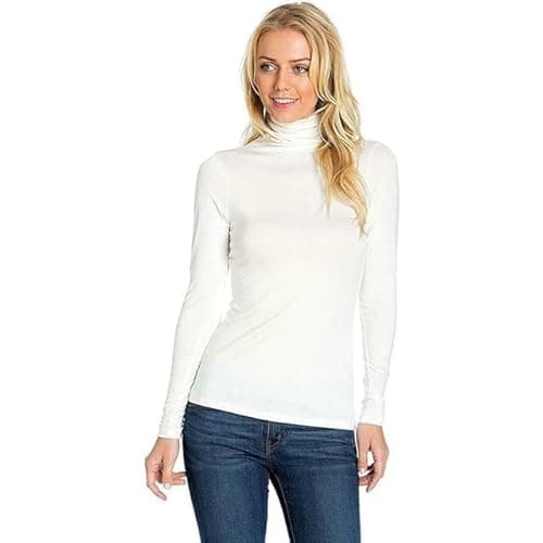 Image of VEARZ® Womens Polo ROLL Neck Jumper - Ladies Long Sleeves Plain Stretchy HIGH Neck Pull Over Sweater Turle Neck Top (M/L (UK 12-14), Cream)