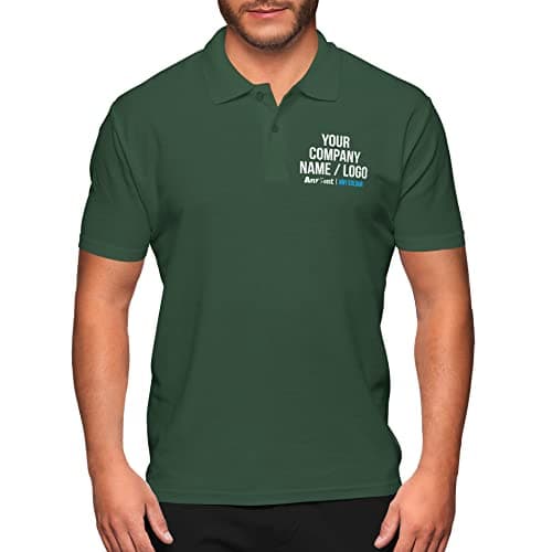Image of Personalised Work Polo Shirt Your Company Logo Image and Text Mens Custom Workwear Uniform, L, Bottle Green