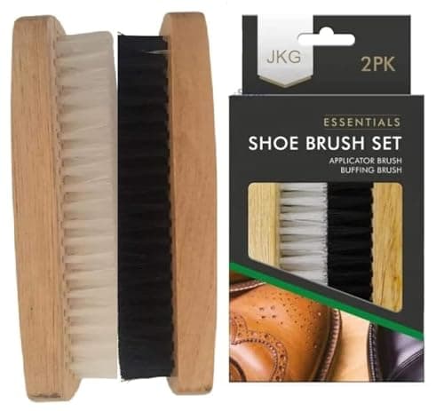 Image of JKG® 2 SHOE POLISH BRUSHES - Shoe Cleaning Brushes | Brown Black Shoe Polish Buffing Brushes For Leather Shoes | Soft Brush Applicator & Buffing Stiff Hair Brush | Men Women Leather Scrub Boot Cleaner