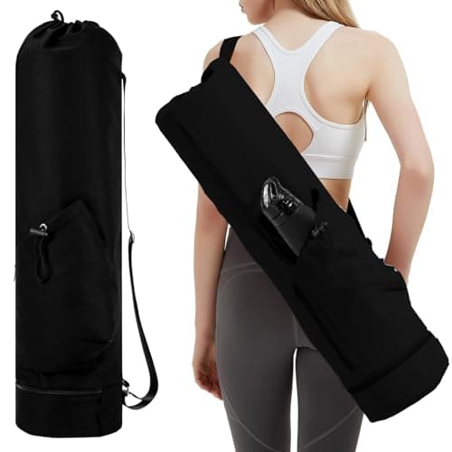 Image of sportsnew Yoga Mat Bag Large with Adjustable Carry Strap Pilates Bag with Bottle Pocket and Wet Compartment, Black (Patent Pending)
