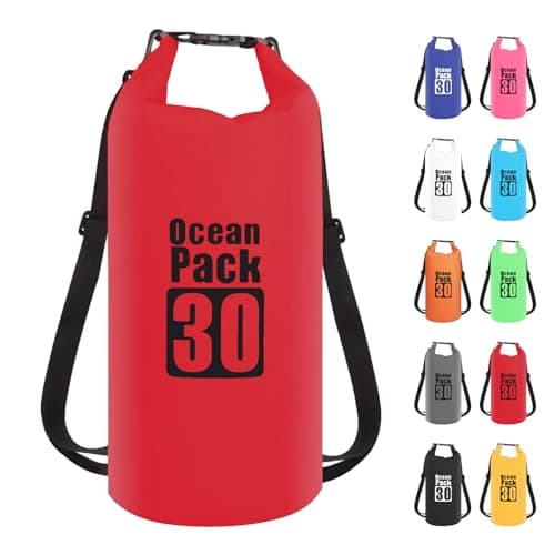 Image of Dry Bag 30L, Boat Dry Bags Red Waterproof Bag Dry Sack Roll Top Long Adjustable Shoulder Strap 2L/5L/10L/20L/30L/40L for Drifting Boating Kayaking Fishing Rafting Swimming Camping Canoeing Surfing