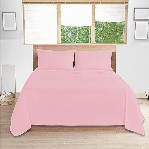 Image of Comfy Nights 100% Egyptian Cotton Double Flat Bed Sheet 200 Thread Count Soft Fade, Shrinkage and Wringle Resitan, Pink - Double