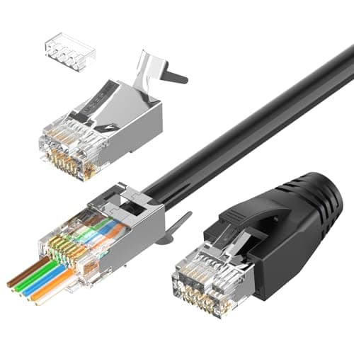 Image of VCELINK Gen2 RJ45 Pass Through Connector Cat7 Cat6A Network Plug Shielded Gold Plated for Installation Ethernet Cable Cat7 Cat6A 8P8C with Load Bar and RJ45 Boots Cover 10Pack Black