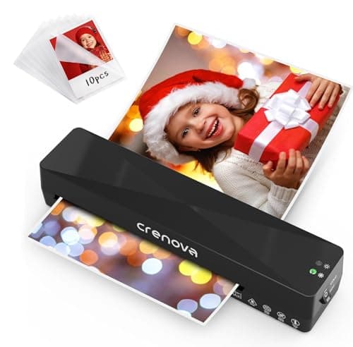 Image of Crenova A4 Laminator, Thermal Laminator Machine for Hot and Cold Settings with 10 Laminating Pouches No Bubbles for School Home Use (Black)