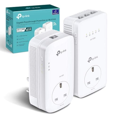 Image of TP-Link TL-WPA8631P KIT AV1300 Gigabit Passthrough Powerline Adapter, Dual-Band WiFi Extender, up to 1300Mbps Speed, Internet Booster, Extra Power Socket, Works with OneMesh, No Configuration Required