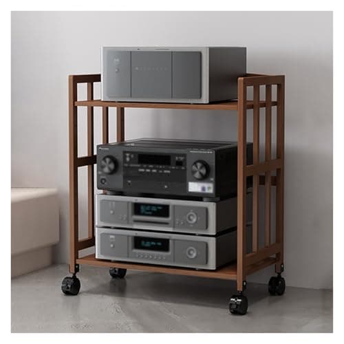 Image of 2-Level AV HiFi Shelf with Wheels for Audio & Video, 80 cm Wide, Adjustable Storage Rack for Home Theater & Multimedia, Modern Design, Durable & Stylish
