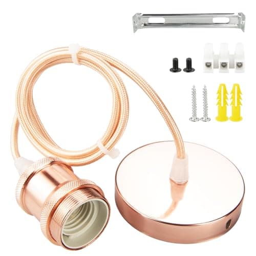 Image of URCIANOW Ceiling Pendant Light Fitting Rose Gold Vintage Style E27 Screw Lamp Holder with 100cm Braided Flex Cable Free Adjustment Lock Ring IP44 Waterproof light fittings ceilings 1 Pack