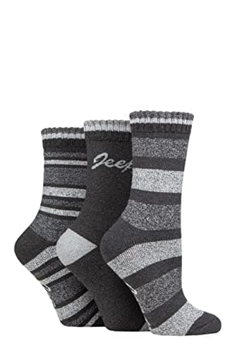 Image of Jeep Ladies Performance Full Cushion Striped Boot Socks Pack of 3 Slate/Grey 4-8