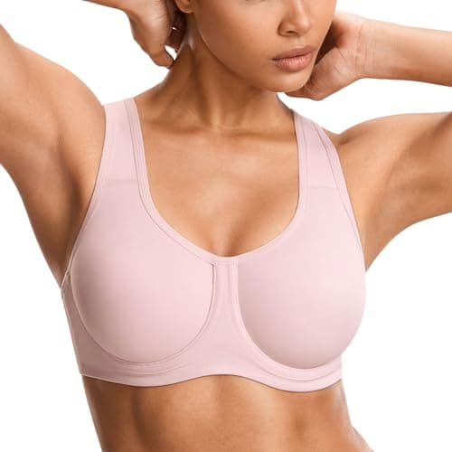 Image of SYROKAN Women's Max Control Solid High Impact Plus Size Underwire Sports Bra for Large Breasts Rhodonite Pink 36E