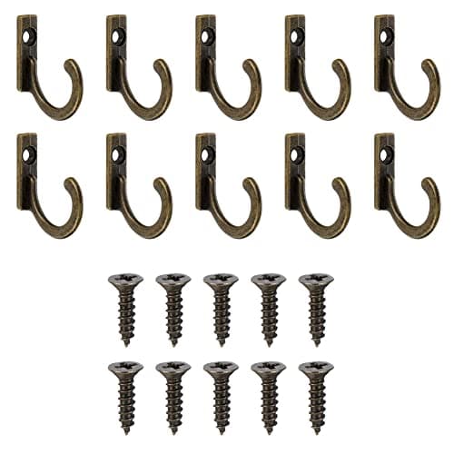 Image of 10 Pieces Zinc Alloy Antique Wall Mounted Delicate Small Hooks with Screws for Home Hanging Keys, Towel, Hat, Coat, Kitchen Supplies etc (Bronze)