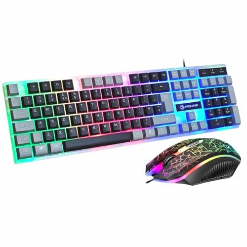Image of JUSTOP USB Wired Keyboard and Mouse Set, Luminous LED Lights, Full Size Slim Keyboard, LED Gaming Mouse, Game or Business, UK Layout, For PC, Laptop, Windows And Mac, PS4, PS5, Xbox One, etc (Retro)