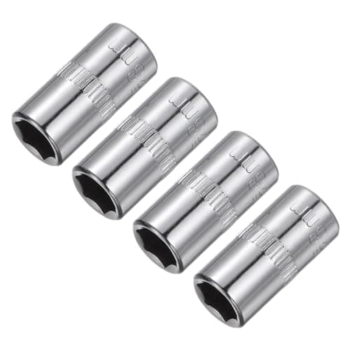 Image of sourcing map 4 Pcs 1/4-Inch Drive 8mm 6-Point Shallow Socket, Metric, Steel with Chrome Plated