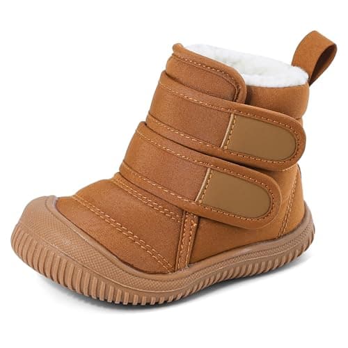 Image of MASOCIO Baby Shoes Boys Girls Winter Snow Boots Infant Toddler Kids Warm Fleece Lined Furry Fluffy Booties Slippers First Walking Size 4.5 UK Child Brown