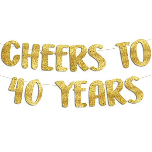Image of Pre-Strung Cheers to 40 Years Gold Glitter Banner - 40th Birthday and Anniversary Decorations for Men and Women - Party Supplies, Bunting Gifts and Wall Decorations