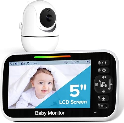 Image of RFAQK Non Wifi Baby Monitor With Camera And Night Vision, 5 Inch Large Screen with 3000mAh Battery & Upto 1000 feet Range, 4x Zoom, 2 Way Talkback with Crying Detection & Temperature Sensors (1 Cam)