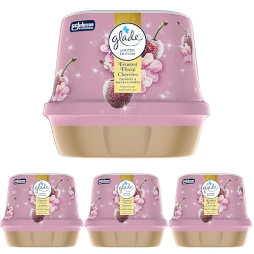 Image of Glade Fragranced Bathroom Gel, Air Freshener and Discreet Odour Eliminator, Frosted Floral Cherries, 180g (Pack of 4)