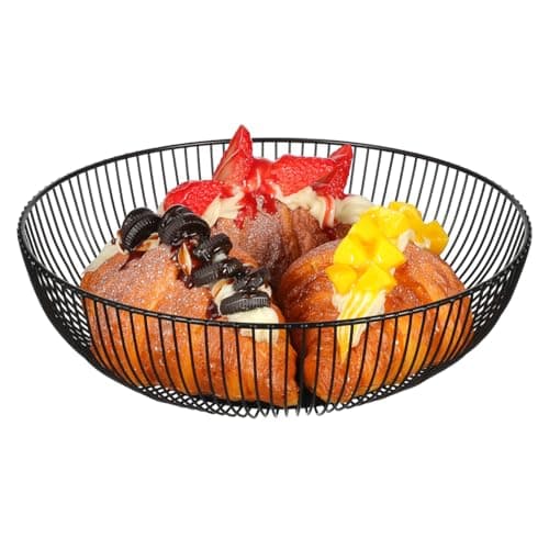 Image of Cabilock Black Fruit Bowl, Metal Wire Fruit Basket for Kitchen Countertop, Modern Iron Vegetable Storage Basket, Bread Snack Bowl for Dining Table, Pantry and Home Decor