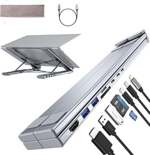 Image of Laptop Docking Station Stand, 8 in 1 USB C Hub HDMI Portable Laptop Stand with USB Ports, USB C Multiport Adapter USBC Dock Station Computer Holder for MacBook Pro/Air, Dell, HP, Lenovo, ASUS