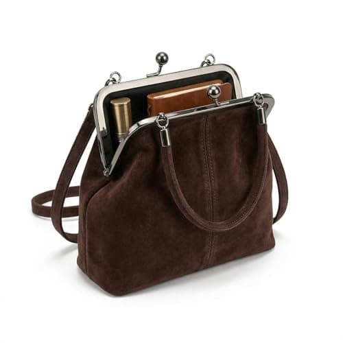 Image of Vintage British Style Handbag Retro Style Crossbody Bag Classic Daily Handbag for Women Outfit Travel Daily Use (Coffee)