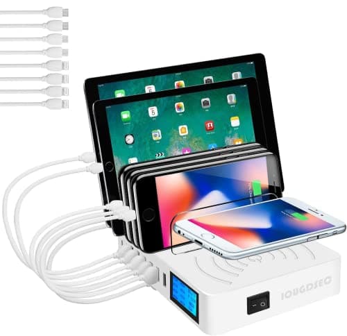 Image of Fast Charging Station PD20W QC3.0 Multi USB Ports, 9-in-1 Wirelss Charging Station for Multiple Devices with LCD Display Compatible for iPhone iPad Samsung Huawei and More