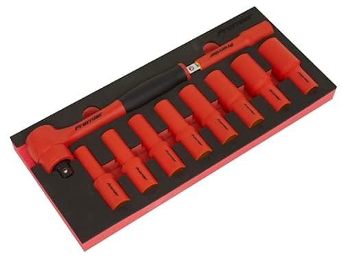Image of Sealey Premier 10pc 1/2" Sq Drive Insulated Socket Set with Tool Tray - VDE Approved - TBTE11