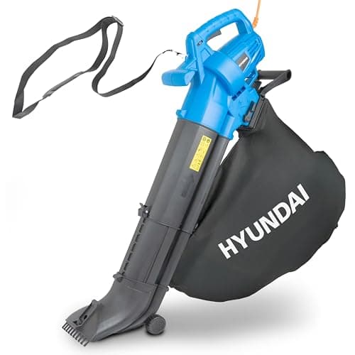 Image of Hyundai 3000W Leaf Blower, Garden Vacuum & Mulcher, 45L Bag, 12m Cable, Variable Airspeed 62–170mph, Lightweight Electric Garden Tool – Blue