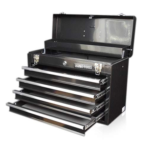 Image of Original US PRO TOOLS Tool Box Tool Cabinet 4 Drawer Hand HELD Tool Chest Portable Gloss Black
