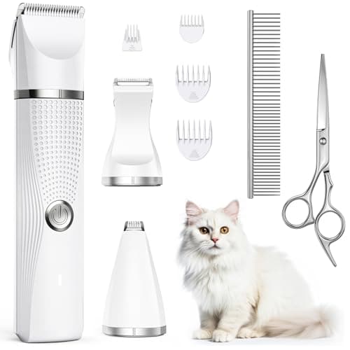 Image of Bautrium Cat Grooming Clippers Kit, Low Noise Cat Shaver for Matted Fur Claw - Paw Trimmer for Dogs with Stainless Steel Scissors Combs & USB-C Charging Cable