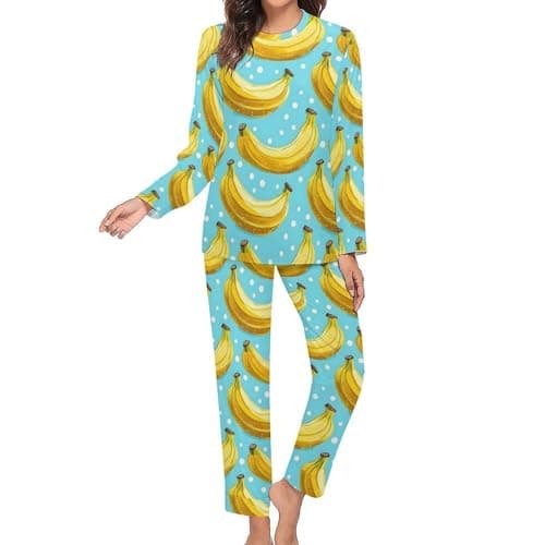 Image of Novastar Pajamas for Women Set 2 Piece - Cute Banana Print Long Sleeve Sleepwear Nightwear Pjs Lounge Set, Style-41, S