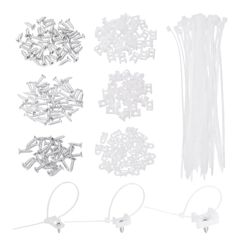 Image of sourcing map 120pcs 19/14.65/22.6mm Cable Tie Saddle Type Mounts Base with 150mm Cable Zip Ties and M3 M4 M5 Tapping Screws, Wire Organizer Holder Clamps Set, White