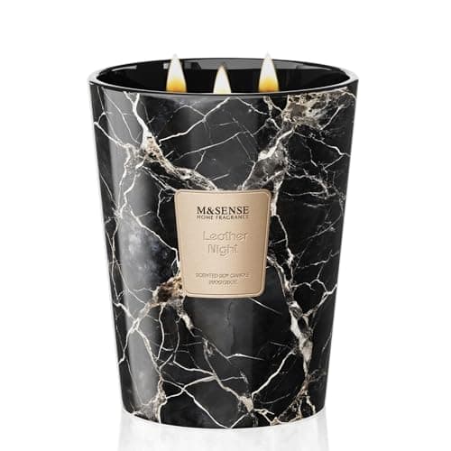 Image of M&SENSE Scented Candles Gifts for Women 990g Leather Night 3-Wick Natural Soy Wax Large Candles 150H Long Burning Aromatherapy Candles Gift for Men, Perfect Halloween Christmas Wedding Gifts