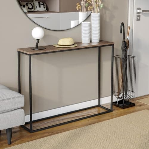 Image of URBNLIVING Wooden Hallway Console Table with Metal Legs (Dark Rustic Oak)