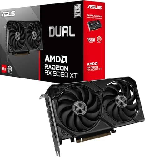 Image of ASUS Dual Radeon RX 9060 XT 16GB GDDR6 Graphics Card (PCIe 5.0, HDMI 2.1b, DisplayPort 2.1a, 2.5-slot design, Axial-tech fan design, 0dB technology, and more)