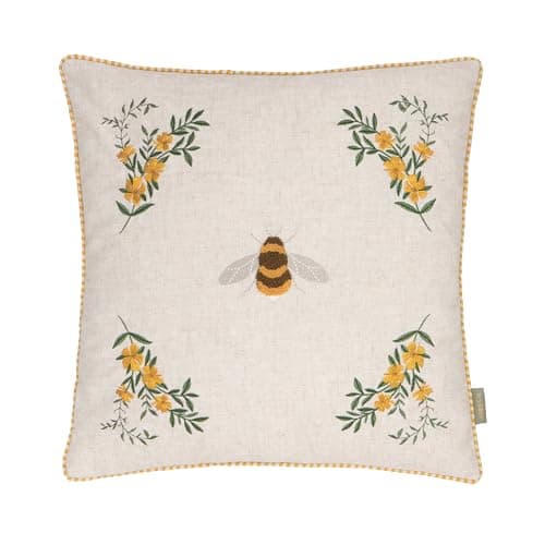 Image of furn. Wylder Ramble Bee Cushion Cover – Rustic Country Tufted Embroidered Velvet Decorative Case (Natural – 45x45cm)