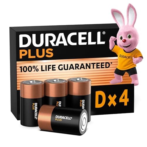 Image of Duracell Plus D Batteries (4 Pack) - Alkaline 1.5V - 100% Life Guaranteed - Reliability For Everyday Devices - 0% Plastic Packaging - 10-Year Storage - LR20 MN1300