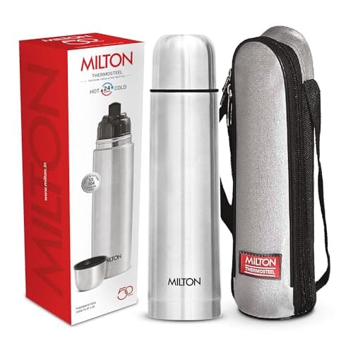 Image of Milton Vacuum Flask for Hot Drink 1 Litre (34 oz), Stainless Steel Double Walled Insulated Water Bottle for 24 Hour Hot and Cold Drinks with Cover, Leak Proof, BPA Free, Thermosteel Flip Lid 1000 ml