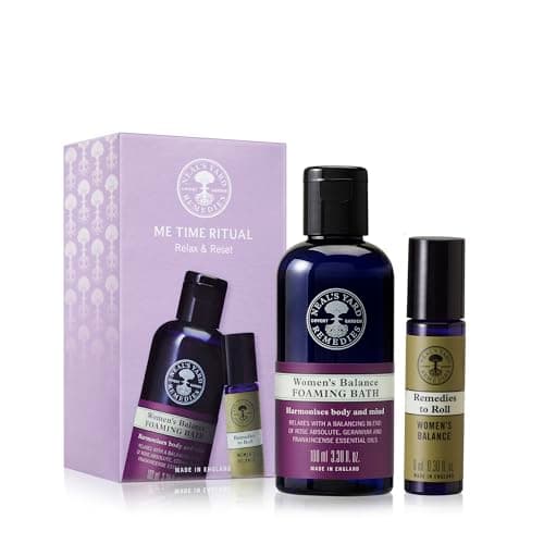 Image of Neal's Yard Remedies Me Time Ritual Gift Set, Foaming Bath Wash & Remedies To Roll Women's Balance Oil, Vegan & Cruelty-Free, Set of 2