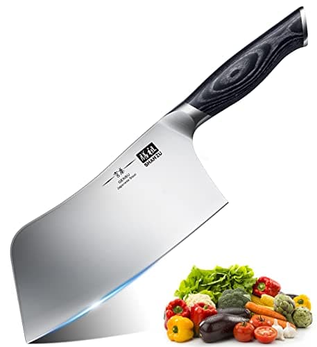 Image of SHAN ZU Cleaver Knife 7 Inch, Sharp Japanese Chef Knife of High Carbon Steel, Professional Chinese Butcher Chopper for Meat ＆ Vegetable Cutting Slicing, Kitchen Knives with K133 Wooden Handle