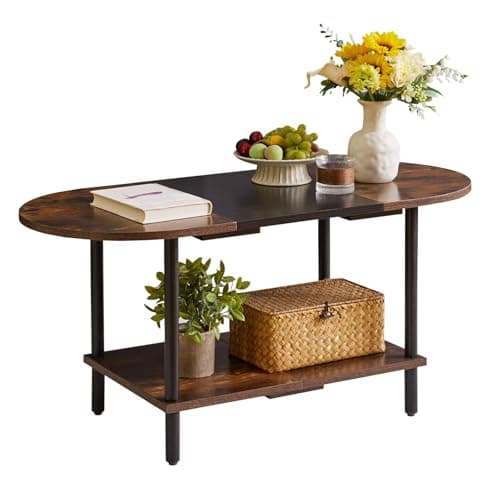 Image of Aibiju Coffee Table, Oval Center Table, Industrial Side Tea Table for Living Room Home Furniture, 35x16x17inch Modern Style, Rustic Brown+ Black+ Black Legs, YD-011BH