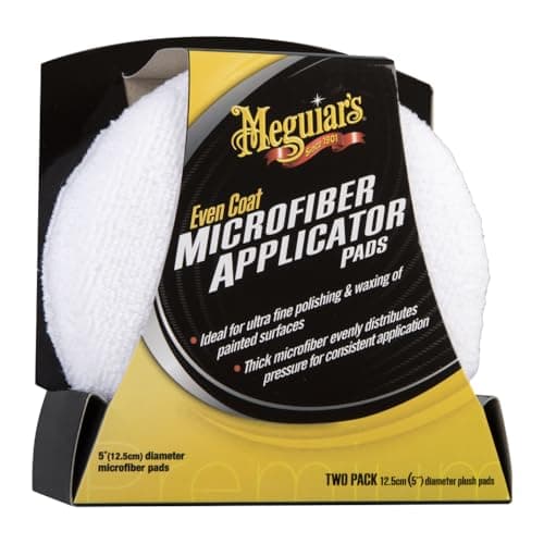 Image of Meguiar's Even Coat, Microfibre Reusable Applicator Pads (2 Pack), 12.7 cm, Hand Applying Compounds, Polishes And Leather Cleaners - X3080EU