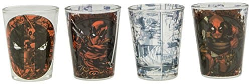 Image of Silver Buffalo MU111064 Deadpool Action Mini Glass Set, 4 Piece, 1.5-oz