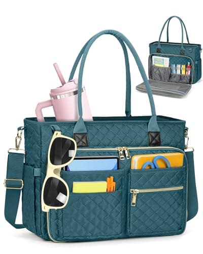 Image of RAINSMORE Women's 17.3 inch Large Capacity Laptop Tote Bag with Insulated Pockets, Teacher/Work/Nurse Bag, Dark Green
